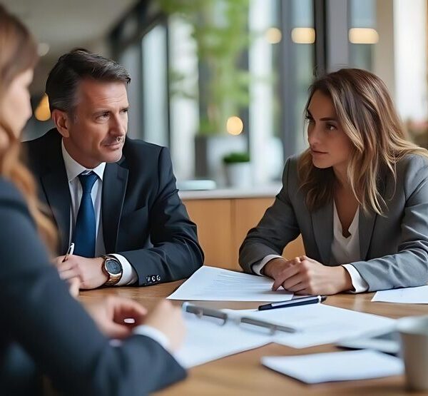 Concepto servicios asesoramiento tecnologico financiero trabajo equipo empresarial trabajo computado 600x555